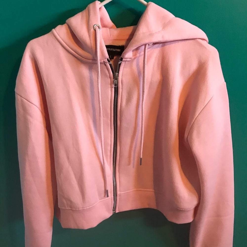 PLT (pretty little thing) pink cropped hoodie
